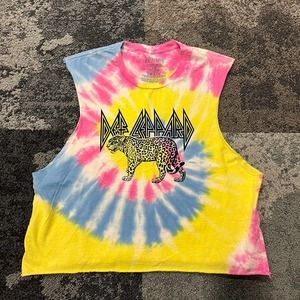 Def Leppard Tie Dye Muscle Crop Tee NEW Size Large